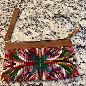 Nena & Co. Amado Colorful Woven Clutch with Brown Leather